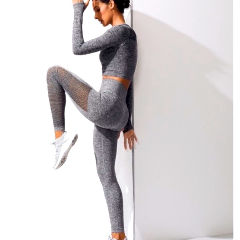 Carbon38 Gray Space Dye Perforated Active Woman’s Seamless Leggings Size XS/S